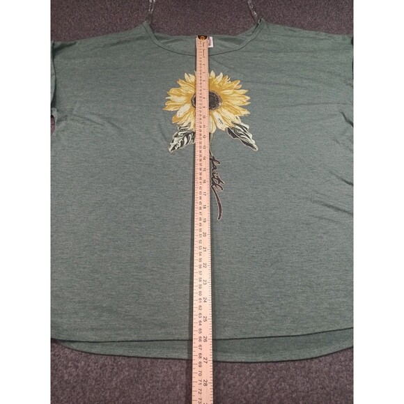 Truself women's 2X green sunflower graphic short sleeve casual T-Shirt - Picture 6 of 10